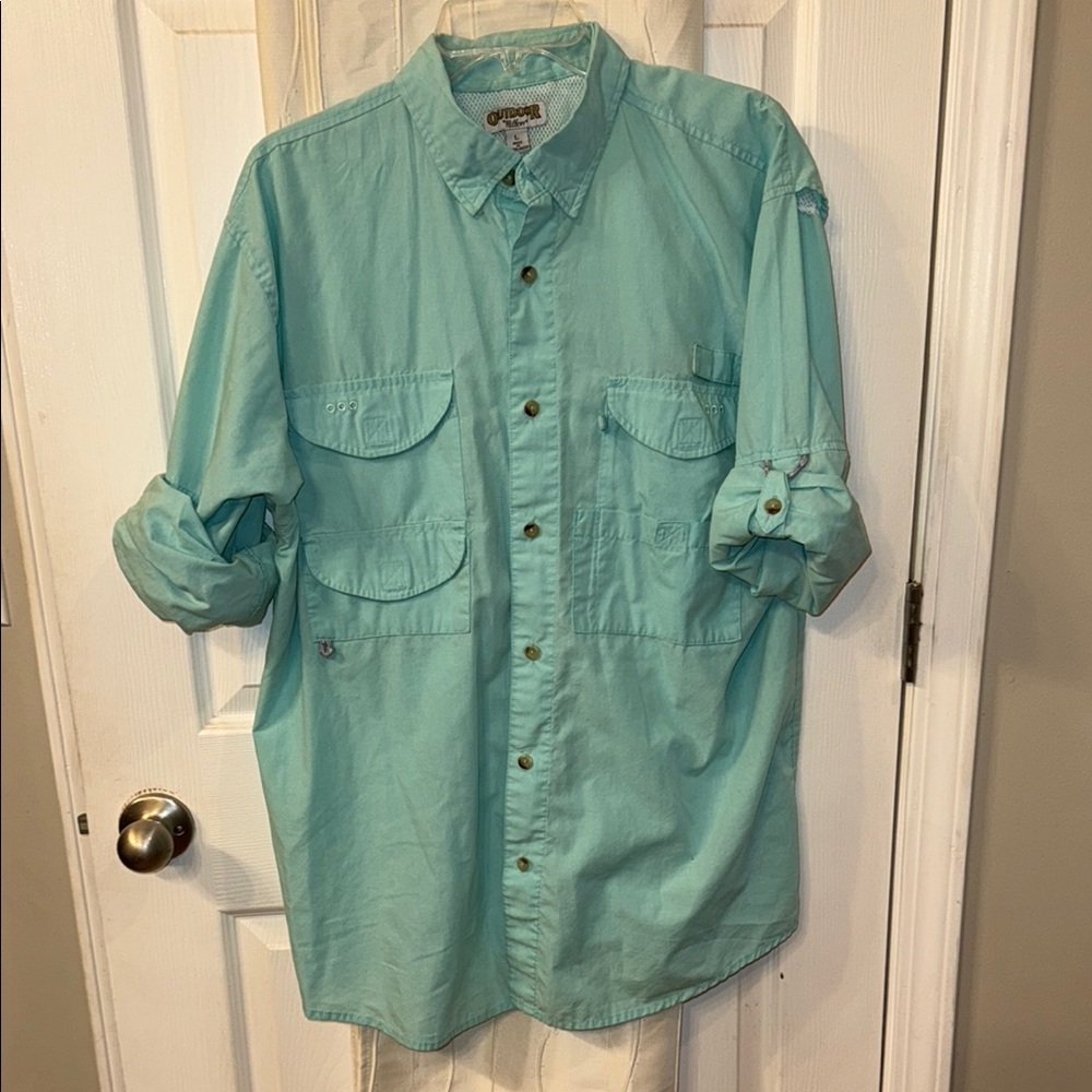 Outdoor Men's Casual Button Down Shirt - Aqua